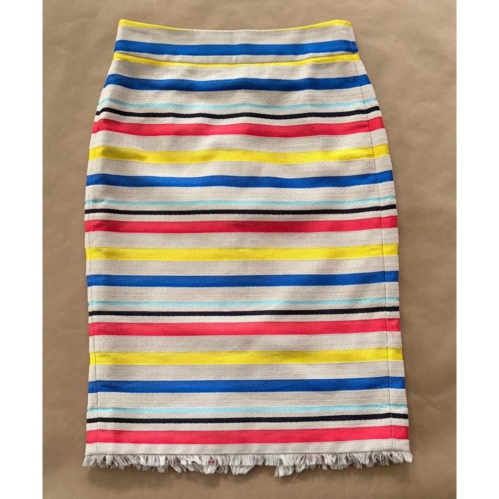 J.Crew Striped Pencil Skirt Size 0 Multi-Color‎ Fringe Preppy Office Capsule